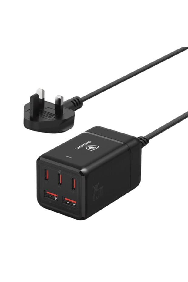 شاحن حائط بقوة 75 وات - 3 منافذ USB-C و2 منافذ USB-A (GaN)
