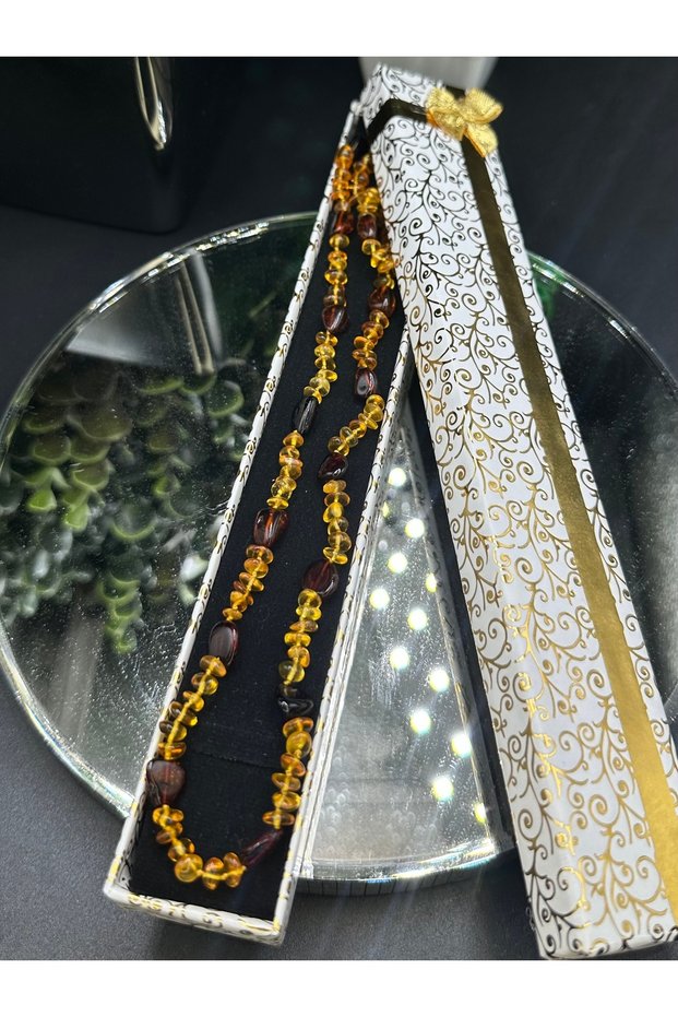 Golden Sparkle | Natural Honey Color Drop Amber | 60 Cm, Adult Size | Stress Reducing Necklace