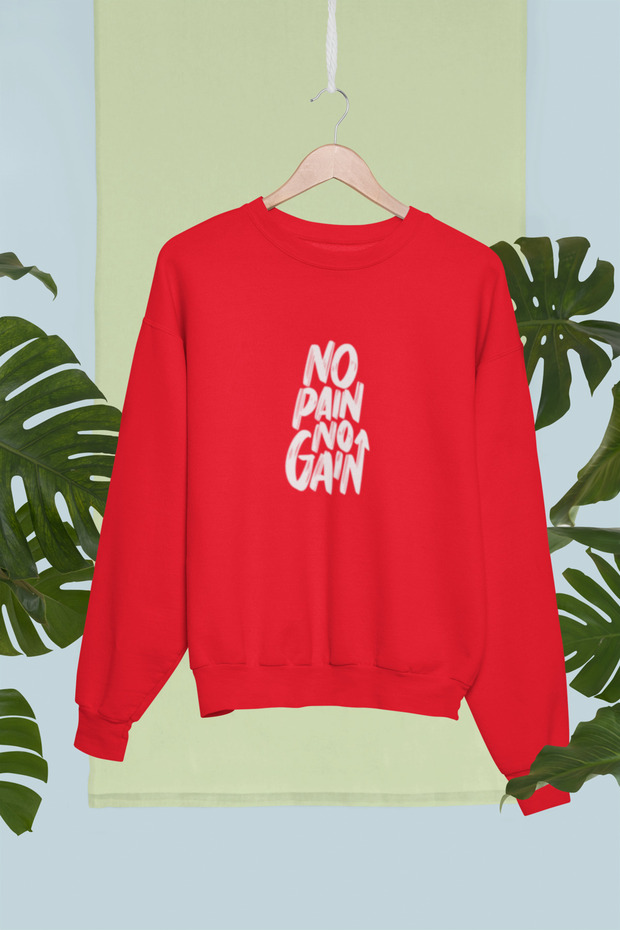 No Pain No Gain Printed Cotton Long Sleeve 3 Thread Sha Fleece-Lined Nisex Sweatshirt