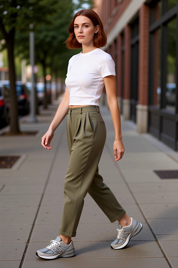 Women's Khaki Pleated Double-Legged Carrot Cut Trousers Functional Durable Quality Comfortable Stylish