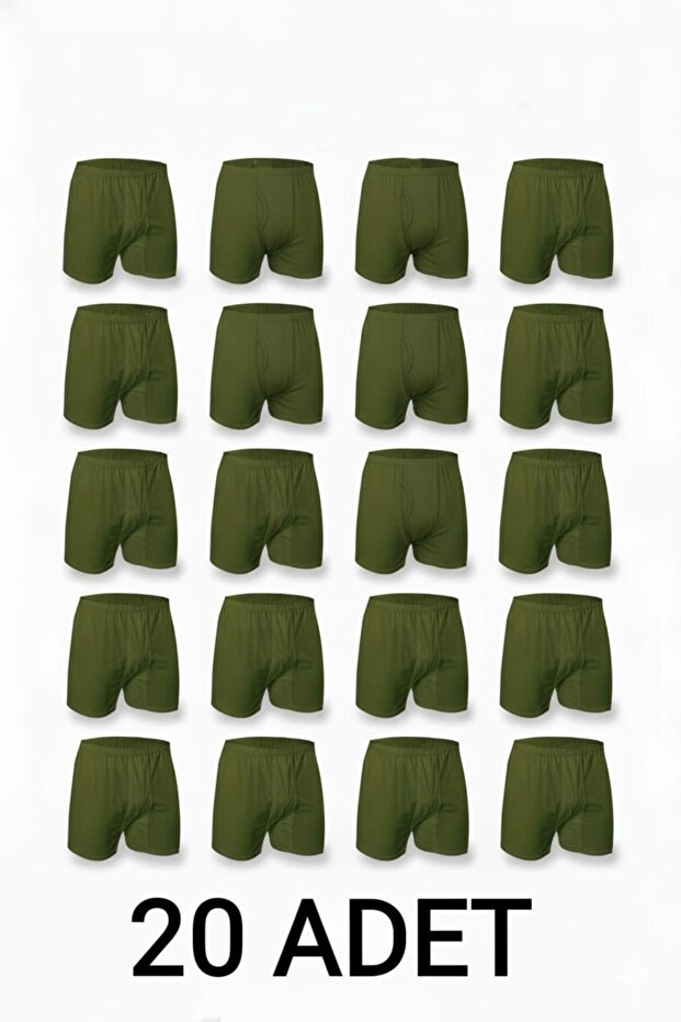20 Pieces Khaki Green 100% Cotton Comfortable Cut Men's Long Underwear Boxer