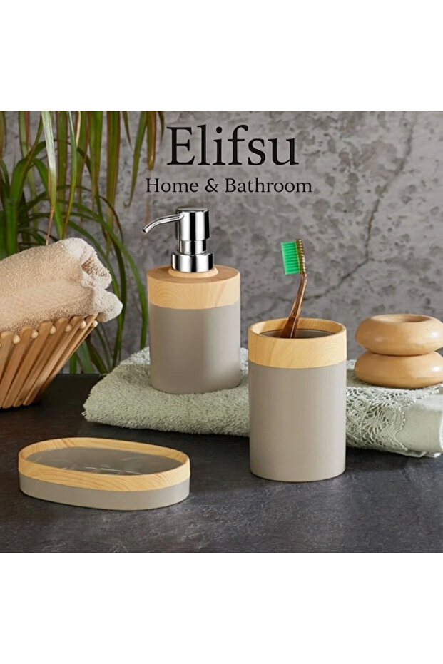 Bambu Görünümlü 3’lü Banyo Seti