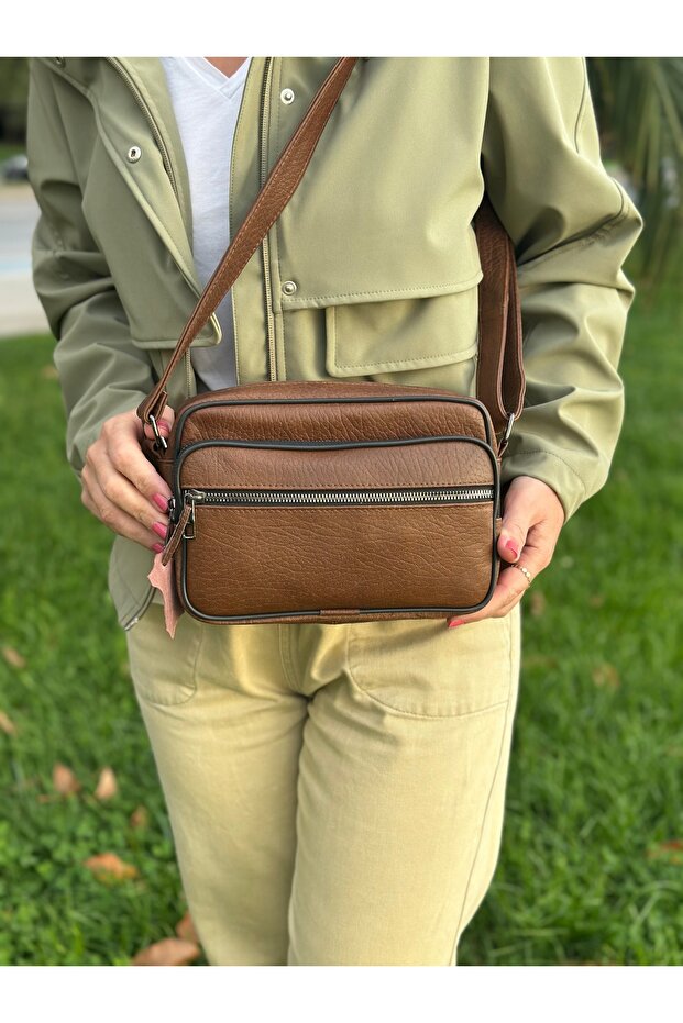 Genuine Leather, Medium Size, Crossbody Strap, Women's Shoulder Bag, Tan, 23*17*8 cm