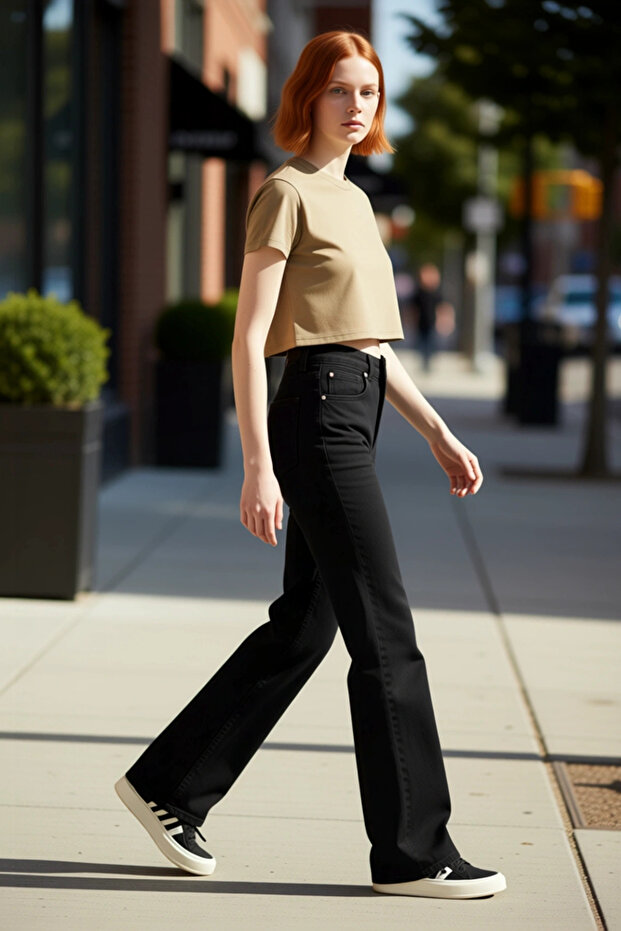 Women's Dark Straight Cut Denim Trousers Functional Durable Quality Comfortable Aesthetic Stylish