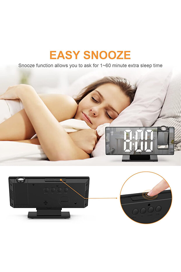 Multifunctional LED clock with projection, Zggzerg, Mirror style, Alarm, LCD temperature display - 7