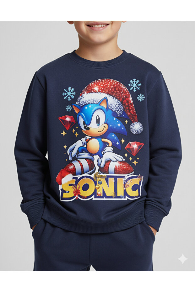 Boy's Christmas New Year Printed 3 Thread Fleece-Lined Winter Sweatshirt / Tracksuit Set