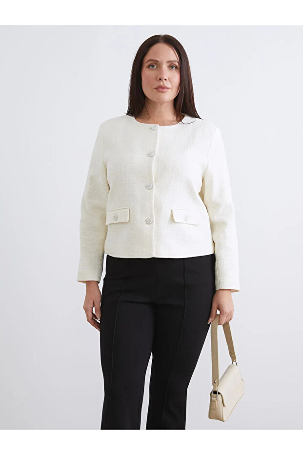 Lcwaikiki classic ecru crew neck women's jacket