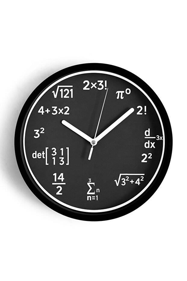 Mathematical Genius Design Modern Wall Clock - 35cm - Black Case with Glass Front - Silent Mechanism