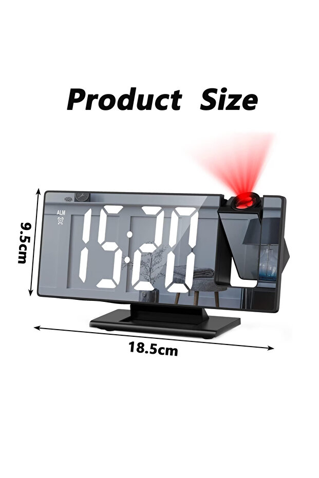 Multifunctional LED clock with projection, Zggzerg, Mirror style, Alarm, LCD temperature display - 2