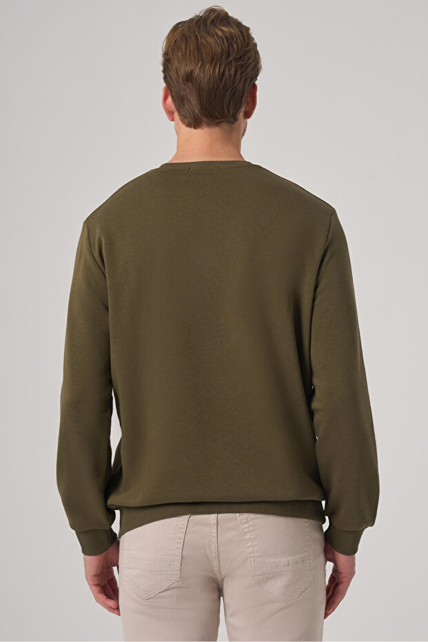Erkek Haki Basic Bisiklet Yaka Sweatshirt - 6