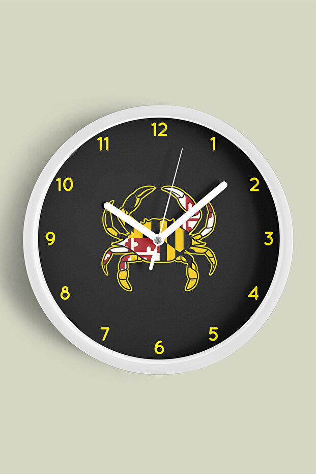 Modern Crab Motif Wall Clock - 42cm - White Case with Glass Front - Silent Mechanism