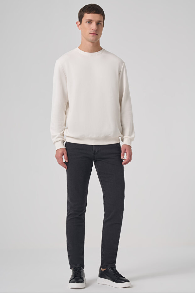 Erkek Ekru Basic Bisiklet Yaka Sweatshirt - 4