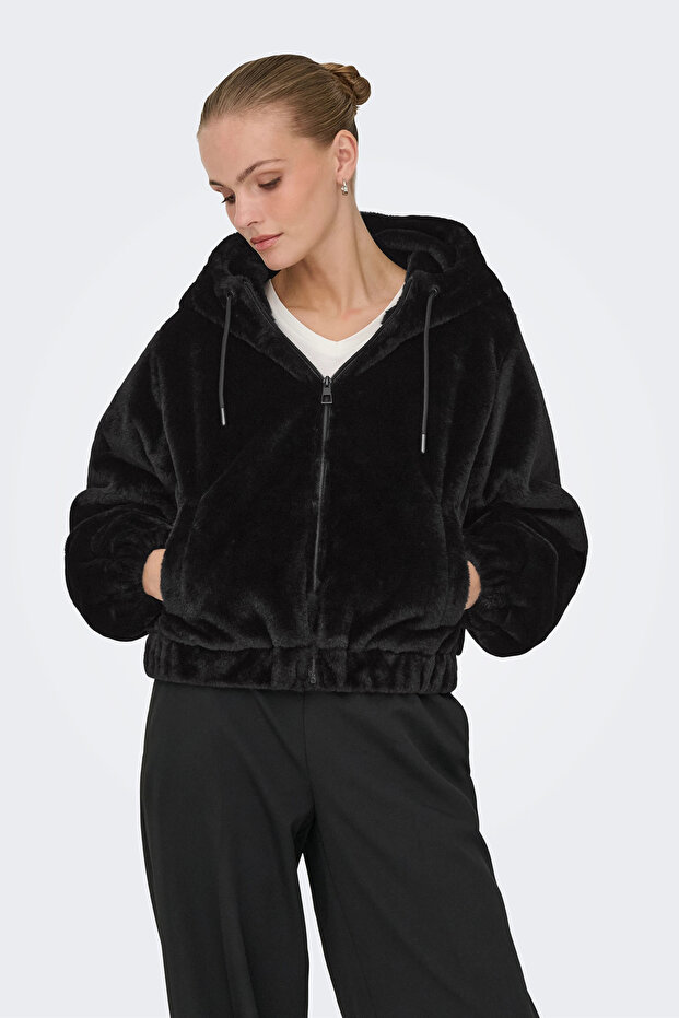 Jdyola Regular Fit Soft Furry Hood Collar Jacket Coat 15359329