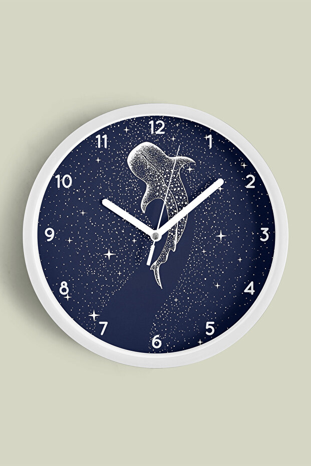 Galaxy Whale Modern Wall Clock - 42cm - White Case with Glass Front - Silent Mechanism