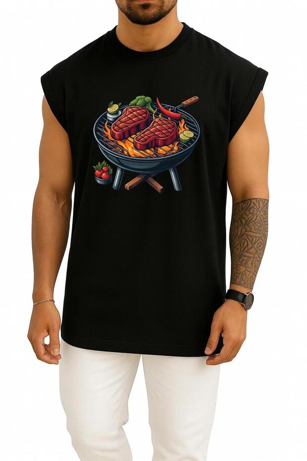 Oversized Grilled Steak Barbecue Breast Printed Athletes