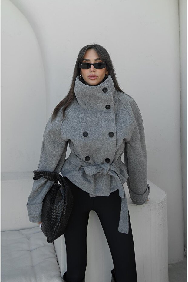 Gray arica Mock Neck short coat