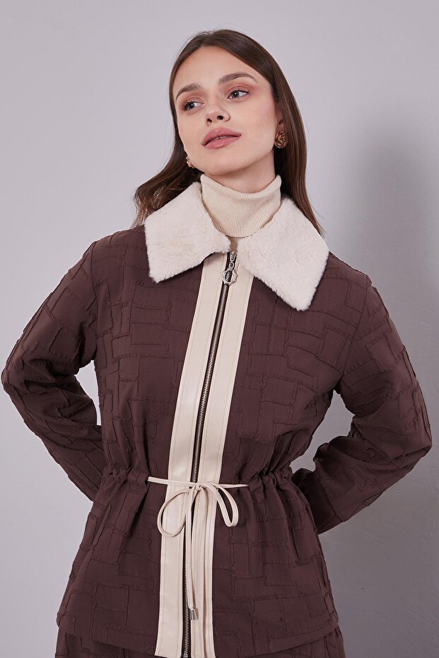 Coffee Self-Patterned Skirt Set - 4