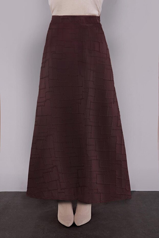 Coffee Self-Patterned Skirt Set - 5