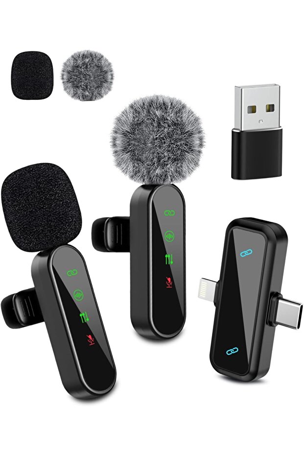 Wireless Mini Lavalier Lapel Microphone for iPhone iPad & Android Phone, 2 in 1 Lapel Mic for Video