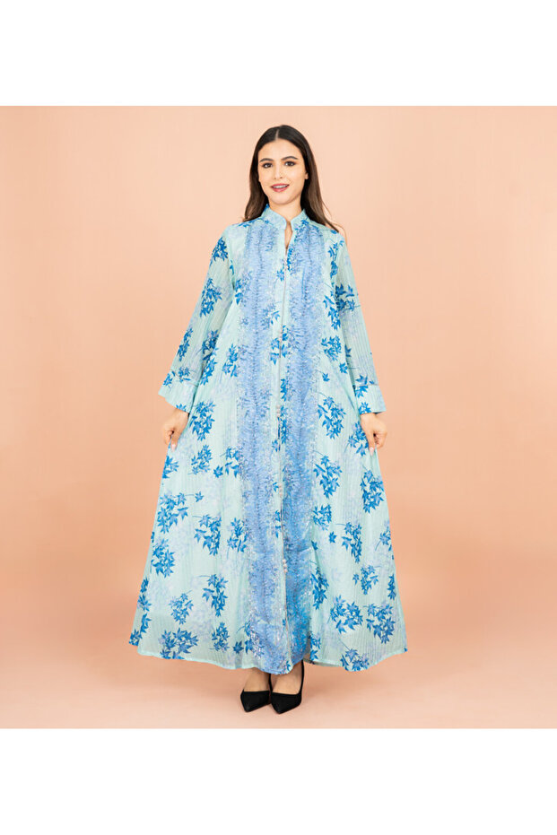 Mandarin Colar Printed Elegant Jalabiya