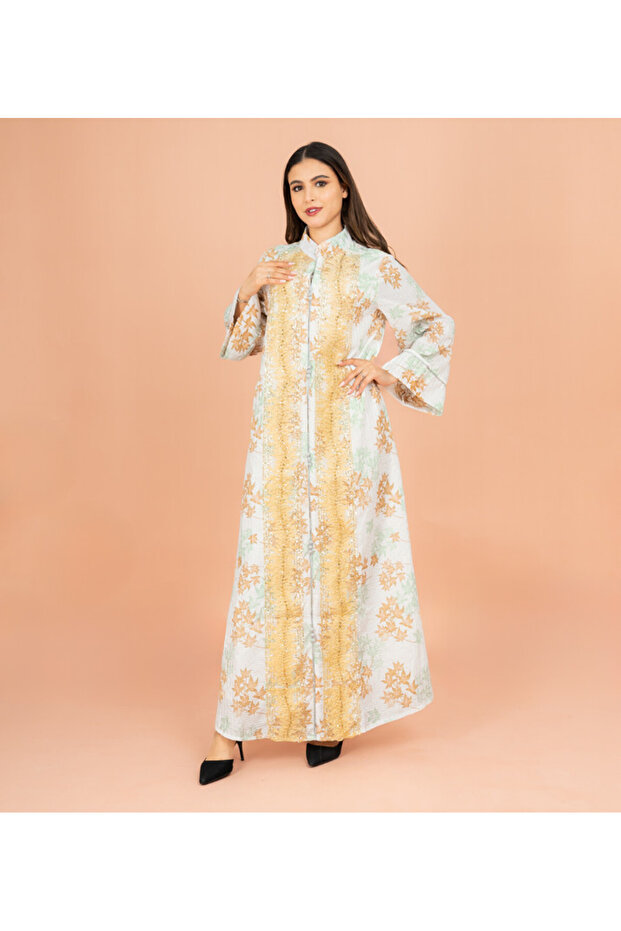 Mandarin Colar Printed Elegant Jalabiya