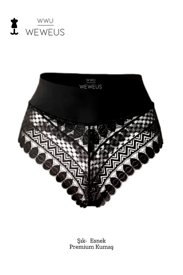 Μαύρο ελαστικό πολυτελές στρινγκ με δαντέλα - 6