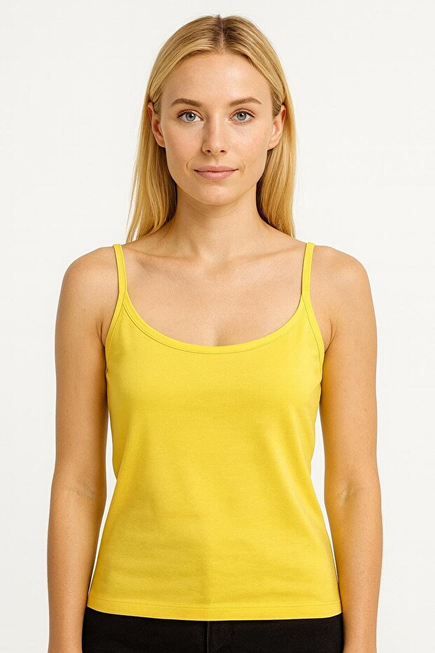 434 Yellow Strapped Lycra Cotton Tank Top