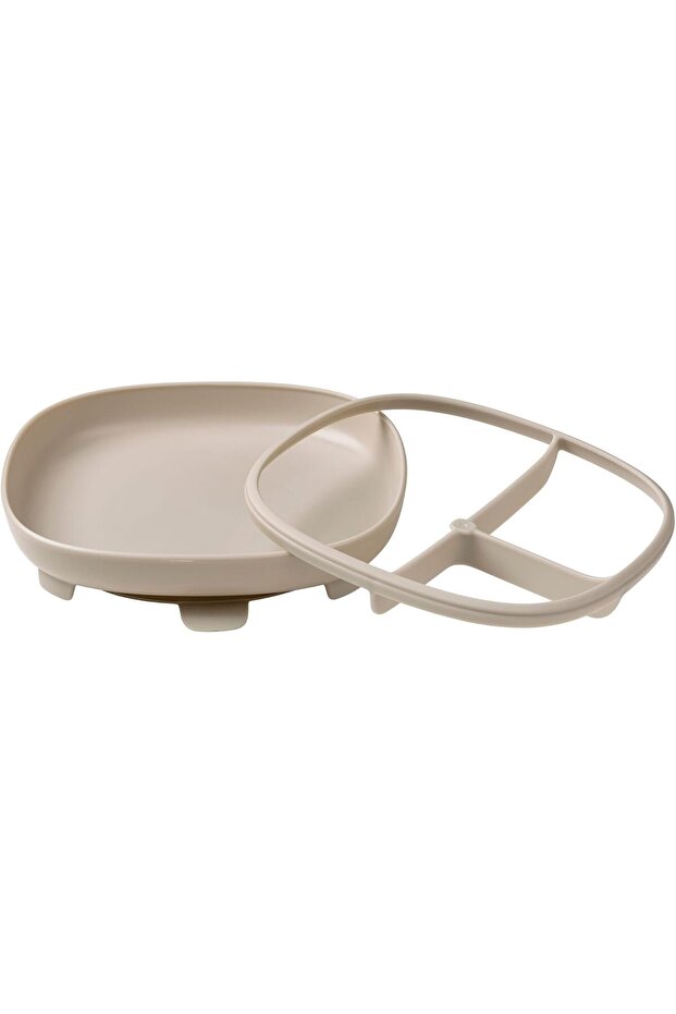 2-in-1 Suction Plate (Latte) - Removable Divider, Dishwasher Safe, from 6m+