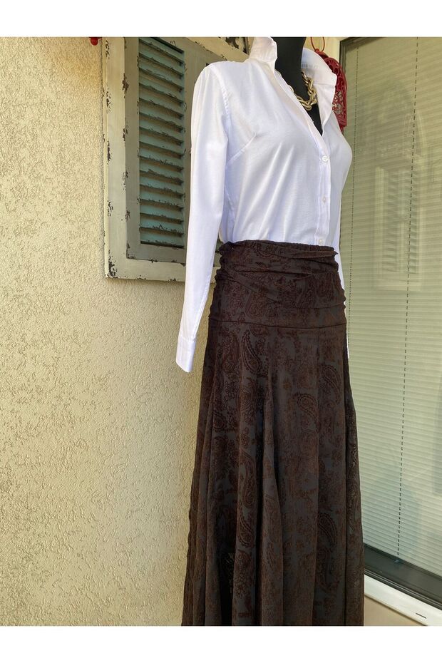 Baskılı Drapeli Tasarım Uzun Etek - 2