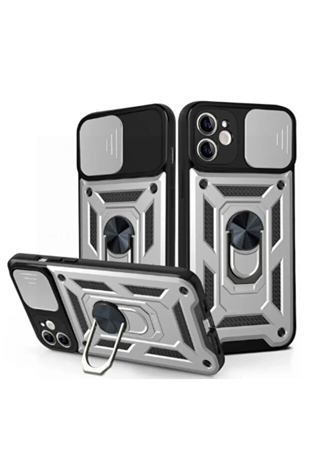 Husa Armor » iPhone 16 Plus, CamSlide, Ring Stand, Silver - 1