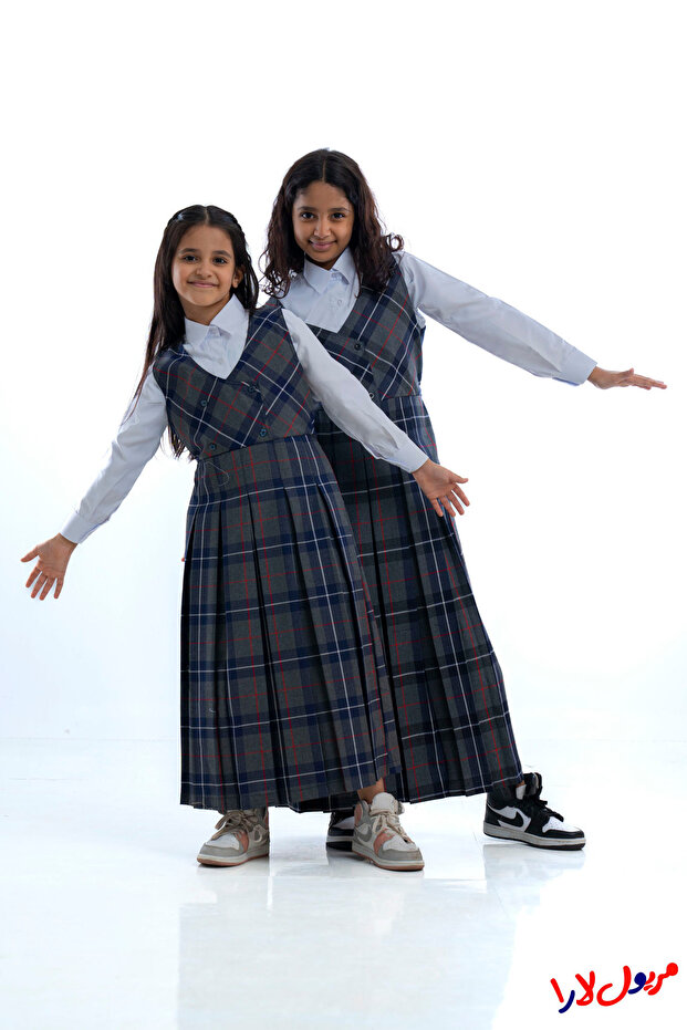 مريول كحلي رصاصي كاروهات موديل اربعة زرار - 4