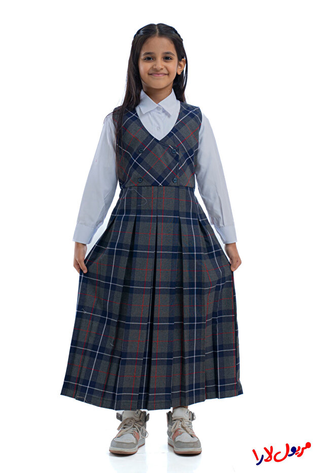 مريول كحلي رصاصي كاروهات موديل اربعة زرار - 1