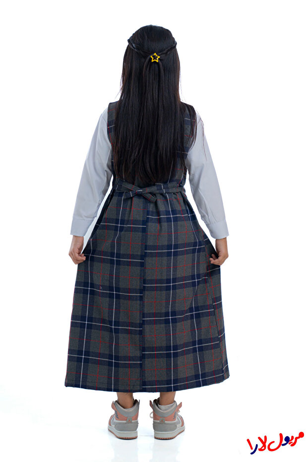 مريول كحلي رصاصي كاروهات موديل اربعة زرار - 6