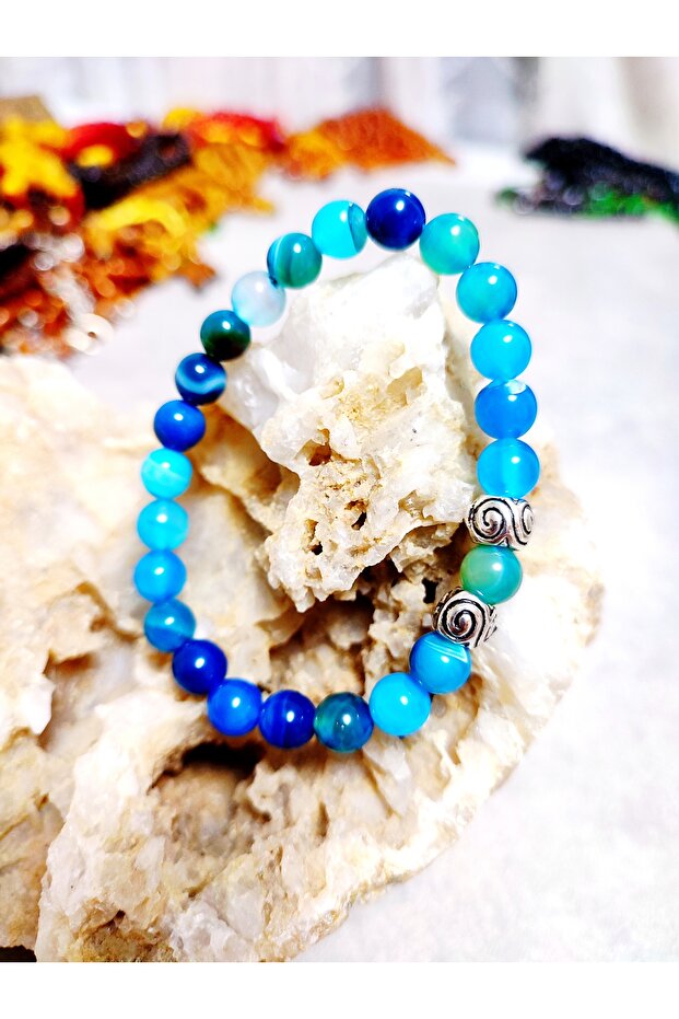 Blue Agate Natural Stone Bracelet 8 mm