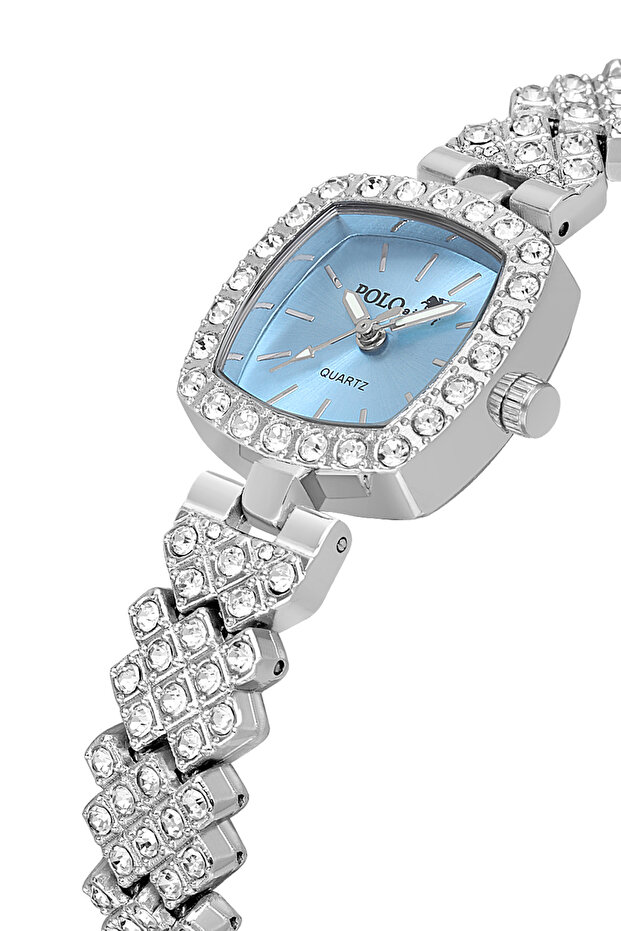 Square Case Luxury Stone Women Wrist Watch Silver Blue Color Pl-1585B5X