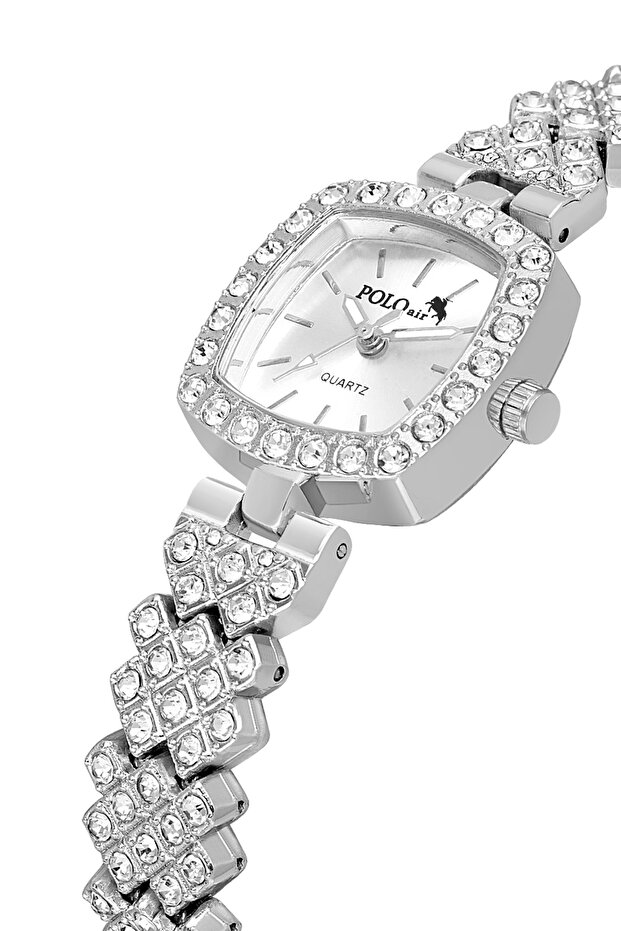 Square Case Luxury Stone Women's Wristwatch Silver Color Pl-1585B2X