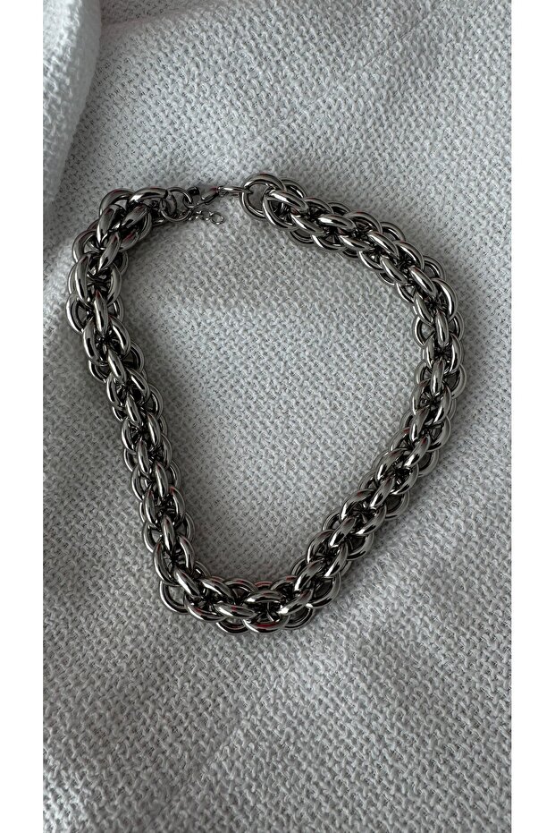 Çelik Gümüş Halka Kolye - 2