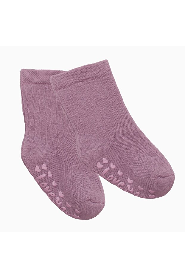 Unisex Purple Love Non-Slip Sole Fleece Socks
