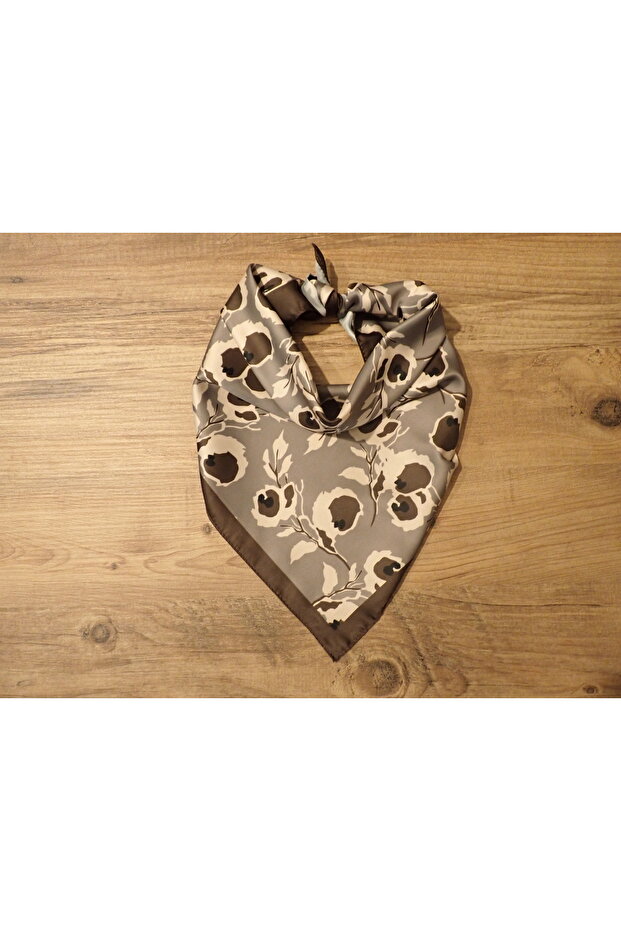 Brown Floral Bandana Scarf
