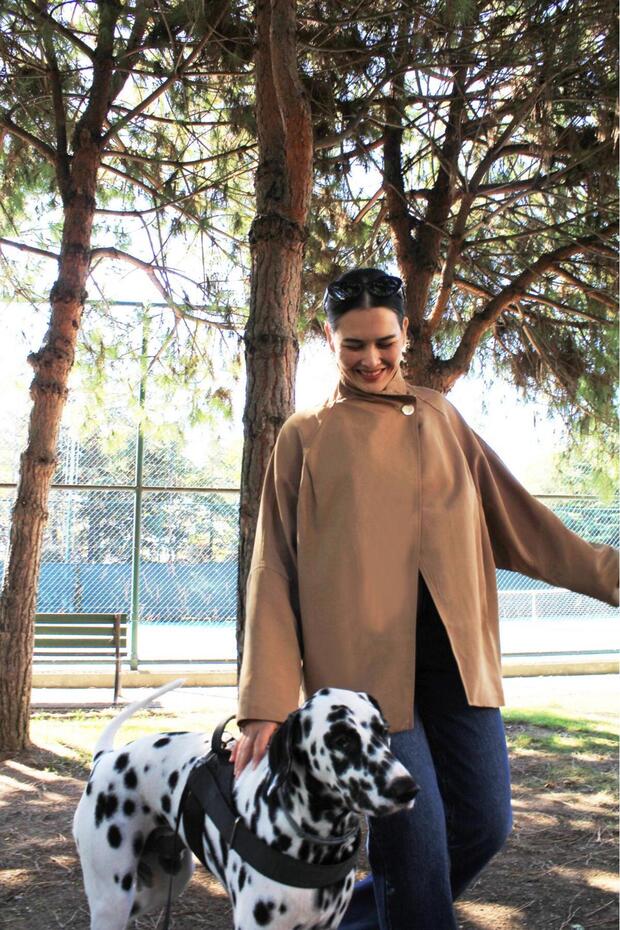 Camel Gold Button Detailed Trench Coat