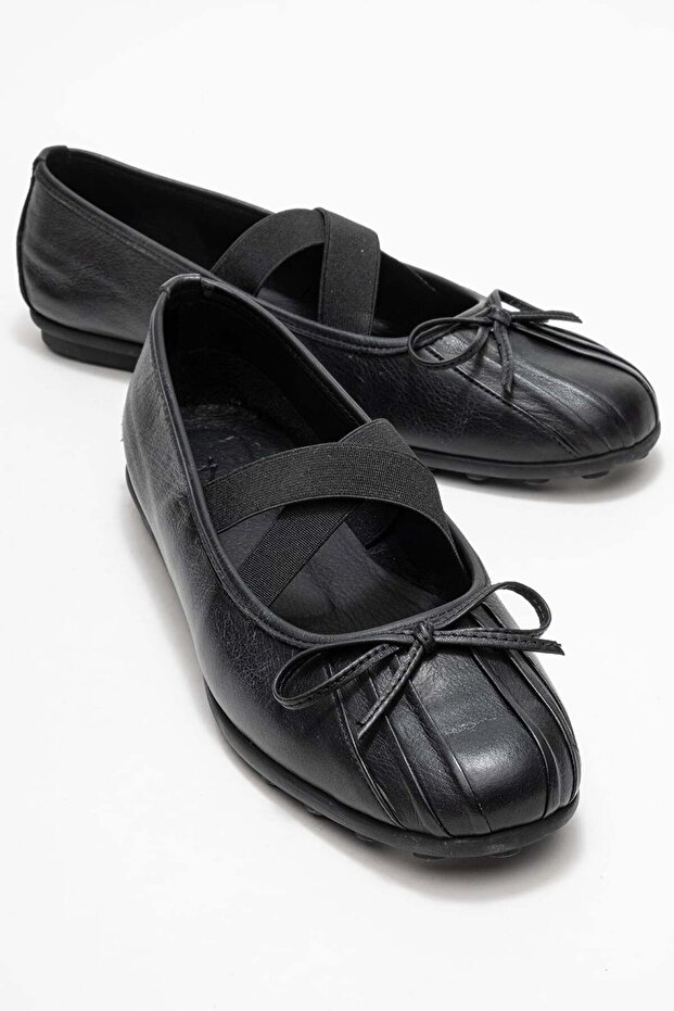 Polenia Women's Genuine Leather Ballet Flats Black Color-Match Leather Lining