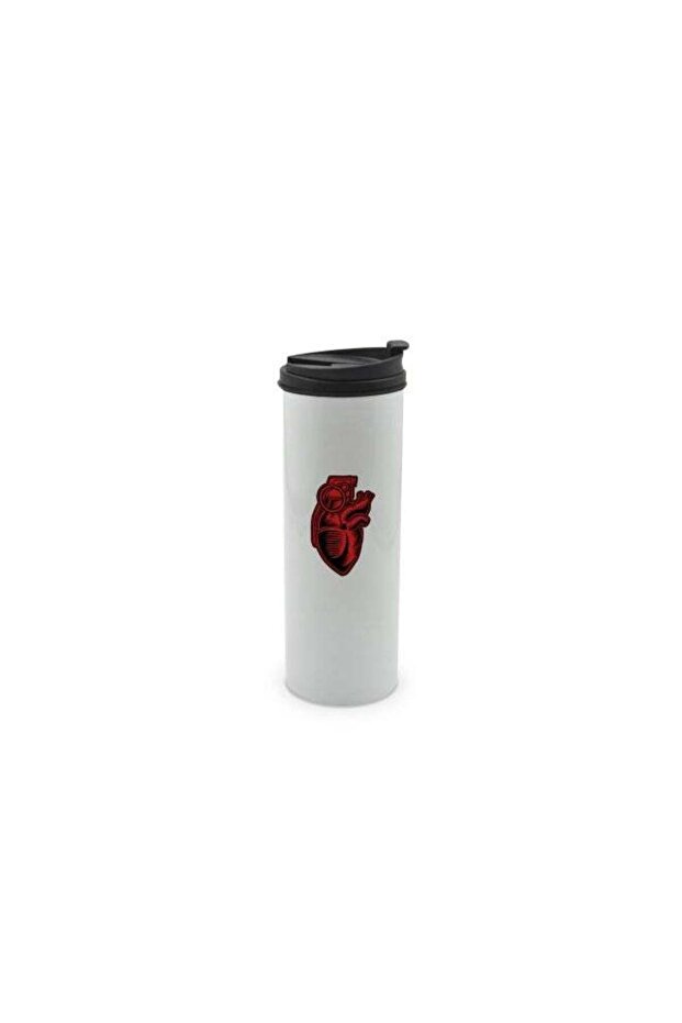 Heart Printed Stainless Steel Water Tumbler with Lid Multicolour 400ml