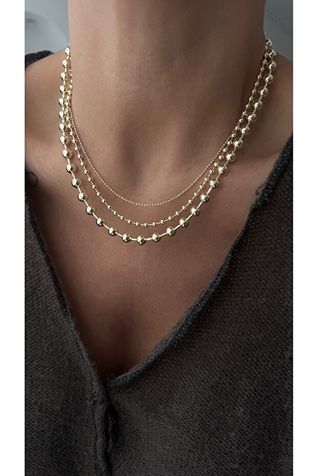 İthal Premium Çelik 3lü Top Kolye Seti - 1