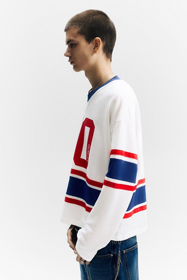 Numaralı panelli hokey tişörtü - 4