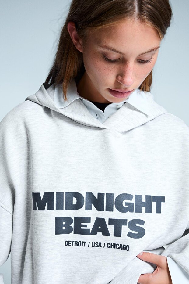 Oversize baskılı kapüşonlu sweatshirt - 5