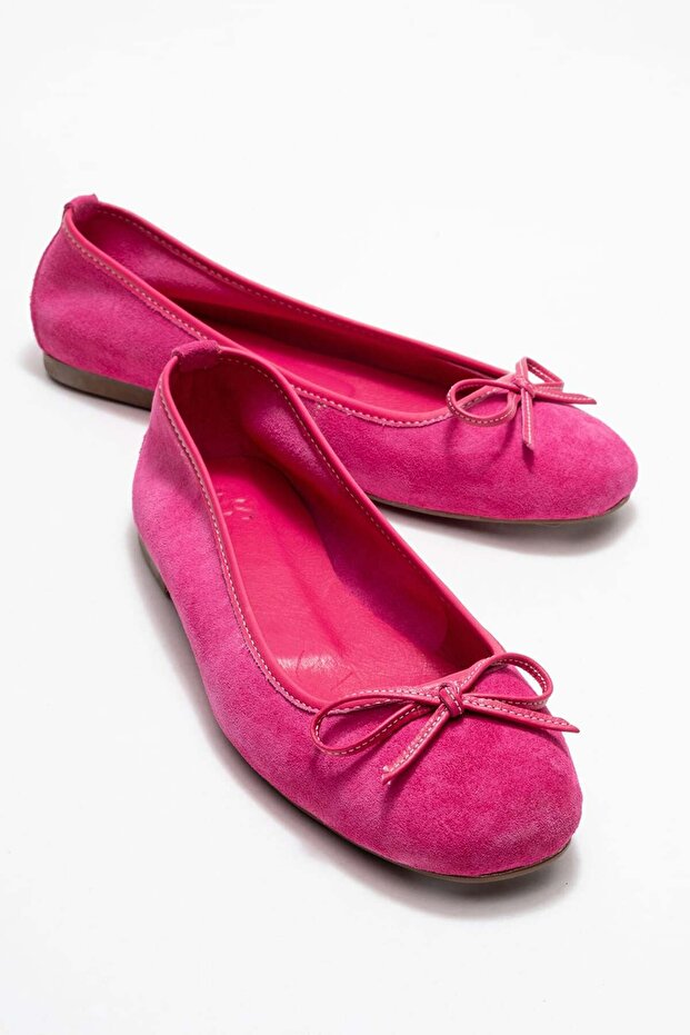 Poetry Women's Genuine Leather Ballet Flats Fuchsia Suede Color-Match Leather Lining