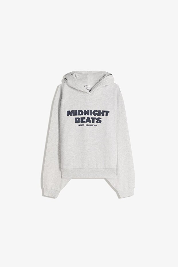 Oversize baskılı kapüşonlu sweatshirt - 2