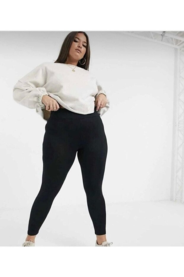 Plus Size Black High Waist Stretchy Cotton Stretch Fabric Leggings