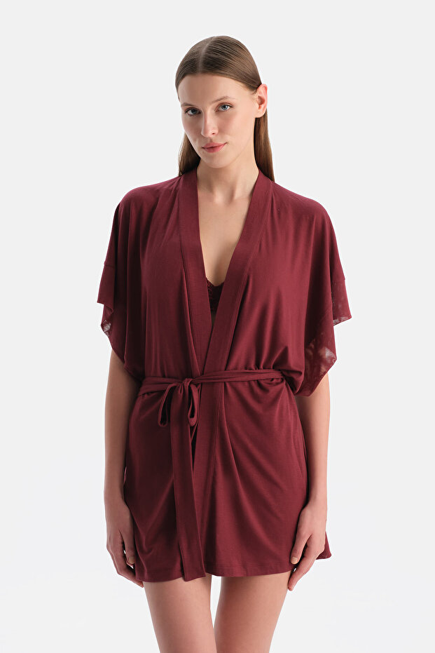 Bordo Basic Bağlamalı Sabahlık - 1