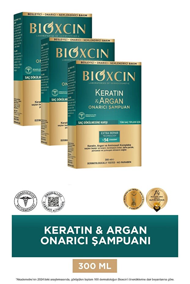 Keratin & argan repairing care shampoo 300 ml - damaged and sensitive hair 3 pieces